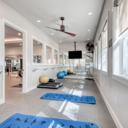 yoga room with mirrors