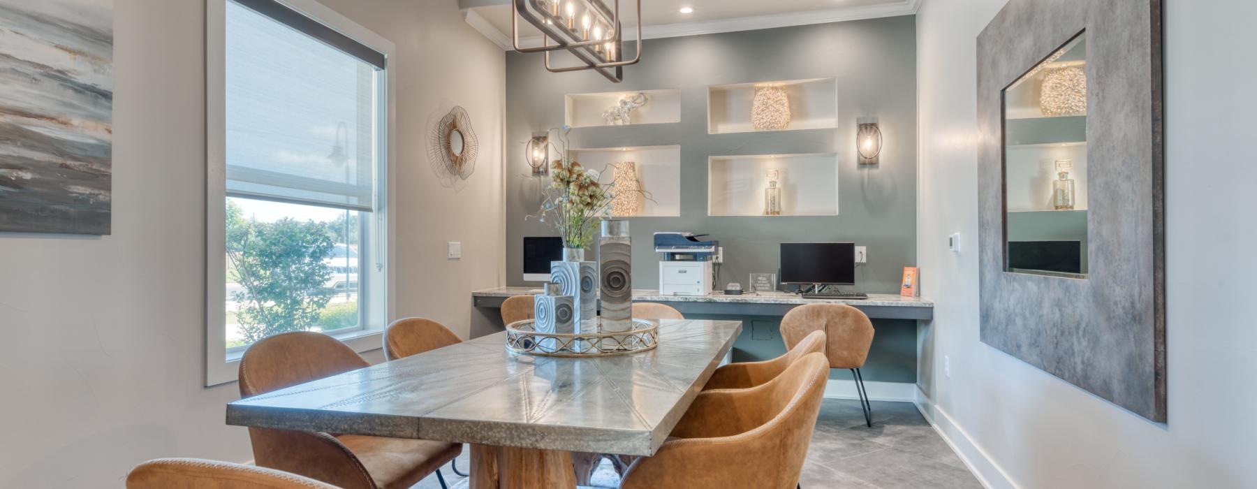 a dining room with a large table
